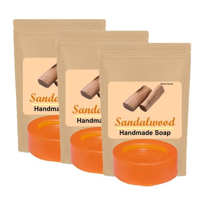 Handmade Sandalwood Fragrance Orange Colour Oval Shape Regular Bath Soap Moisturizing & Gentle for All Skin Types 100g Pack of 3