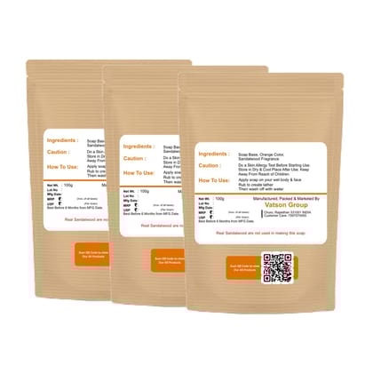 Handmade Sandalwood Fragrance Orange Colour Oval Shape Regular Bath Soap Moisturizing & Gentle for All Skin Types 100g Pack of 3