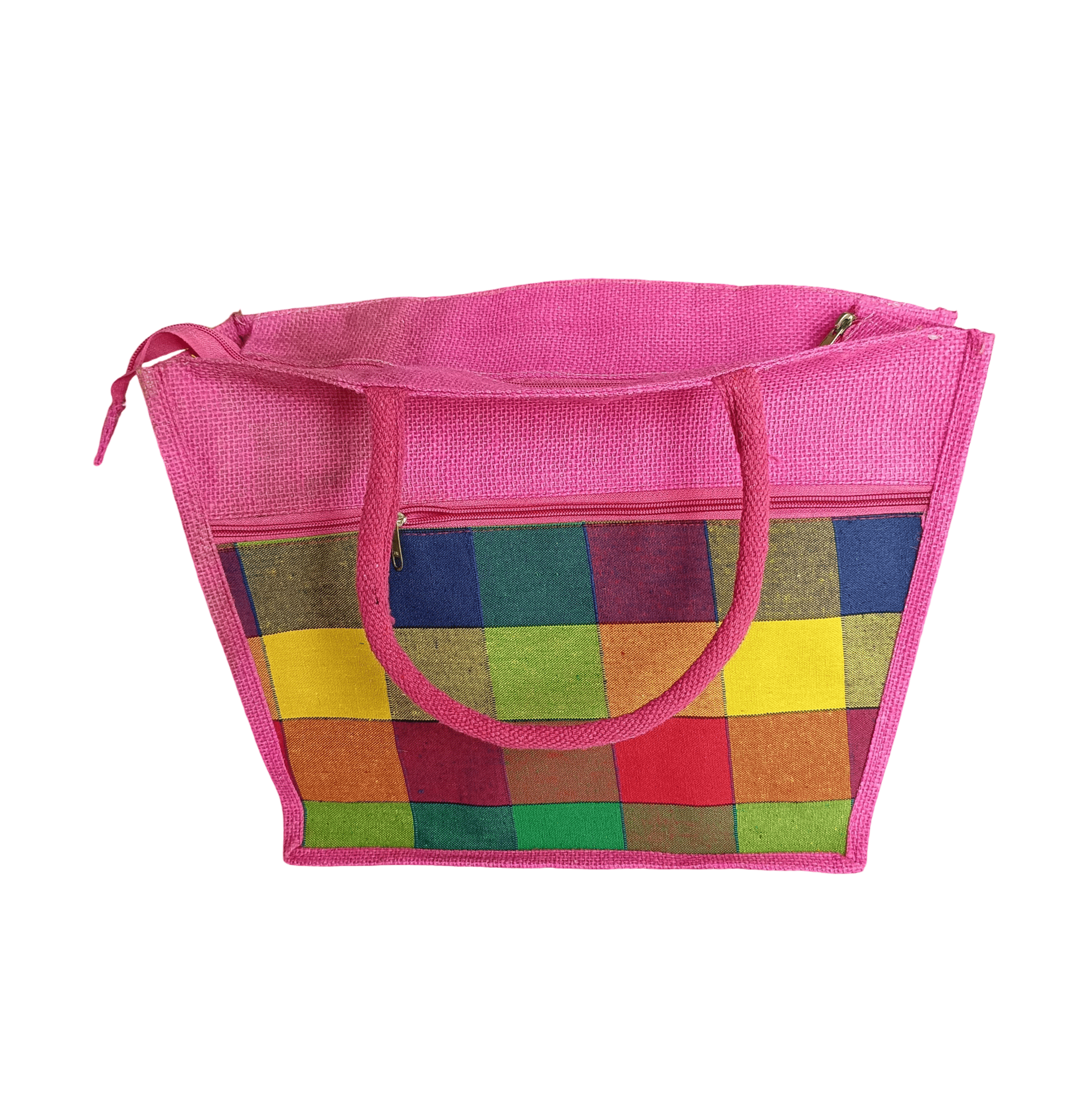 Pink Jute Bag with Zipper & Handles - Eco-Friendly & Stylish