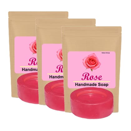 Handmade Rose Fragrance Pink Colour Oval Shape Regular Bath Soap Moisturizing & Gentle for All Skin Types 100g Pack of 3