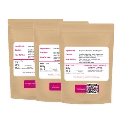 Handmade Rose Fragrance Pink Colour Oval Shape Regular Bath Soap Moisturizing & Gentle for All Skin Types 100g Pack of 3