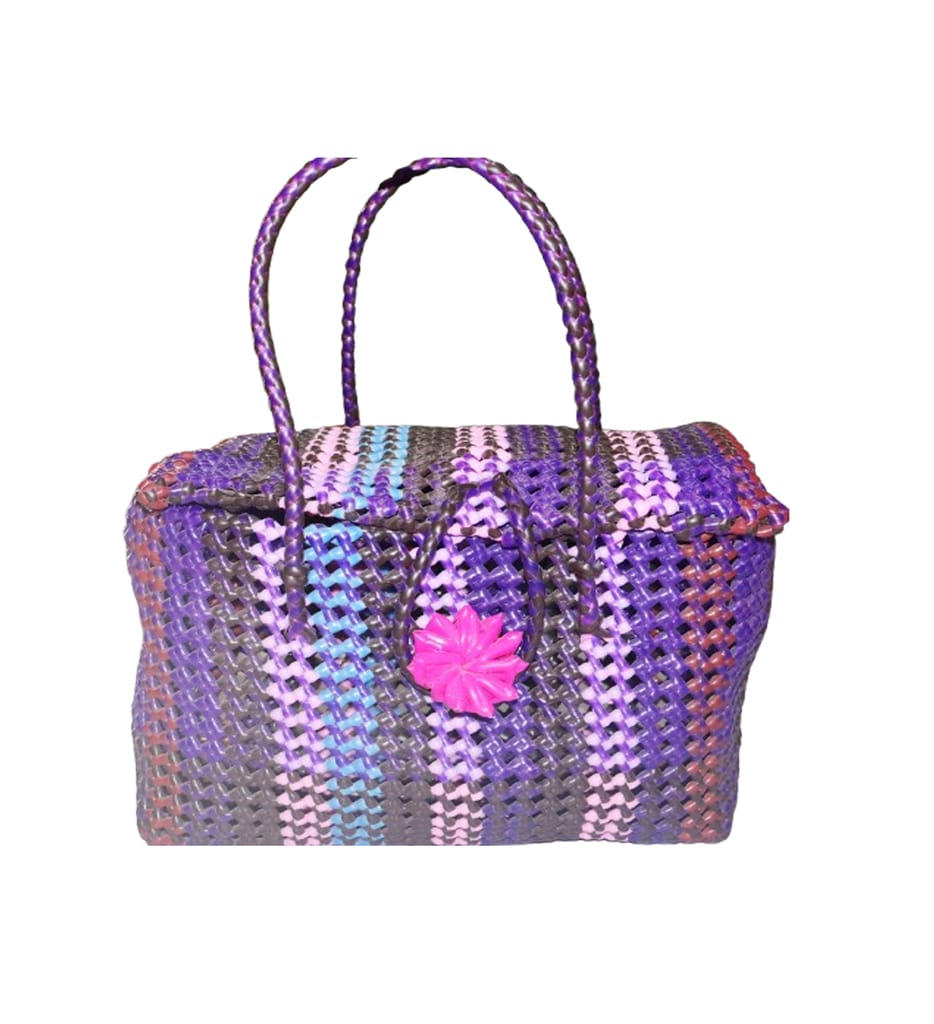 Handwoven Purple Tote Bag with Floral Accent
