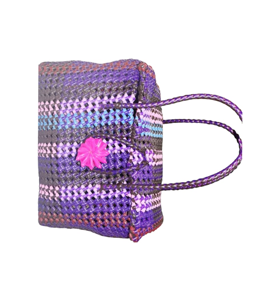 Handwoven Purple Tote Bag with Floral Accent