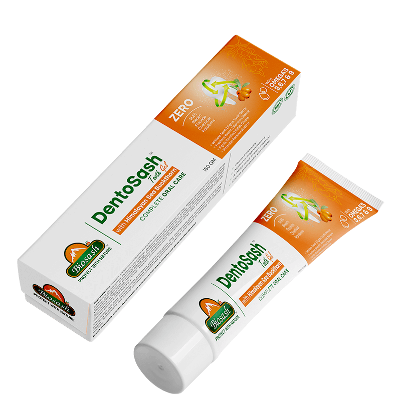Biosash Dentosash Toothgel with Himalayan Sea Buckthorn | Herbal Natural Tooth Gel for Fresh Breath, Strong Gums, Cavity Protection, Whitening, Sensitivity & Complete Oral Hygiene Care