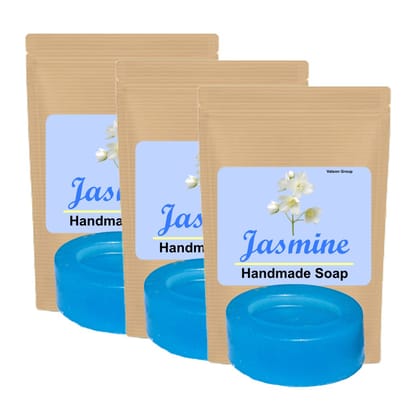 Handmade Jasmine Fragrance Baby Blue Colour Oval Shape Regular Bath Soap Moisturizing & Gentle for All Skin Types 100g Pack of 3