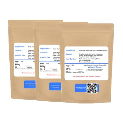 Handmade Jasmine Fragrance Baby Blue Colour Oval Shape Regular Bath Soap Moisturizing & Gentle for All Skin Types 100g Pack of 3