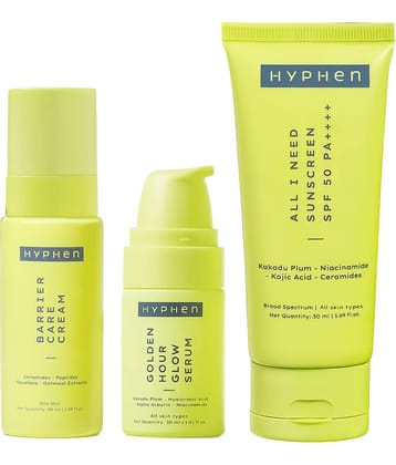 Hyphen Barrier Care Cream 50ml & Golden Hour Glow Serum 30ml & Sunscreen SPF 50+++ 50ml (Pack of 3)