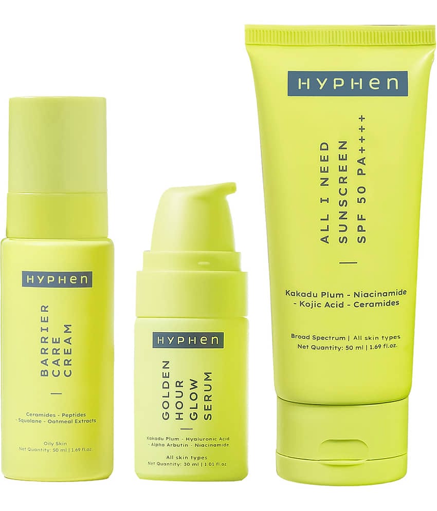 Hyphen Barrier Care Cream 50ml & Golden Hour Glow Serum 30ml & Sunscreen SPF 50+++ 50ml (Pack of 3)