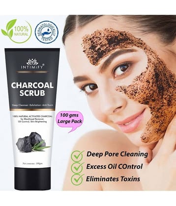 Intimify Charcoal Scrub, ubtan face scrub, blackhead scrub, blackhead removing cream, black head remover, face mask, 100 gm
