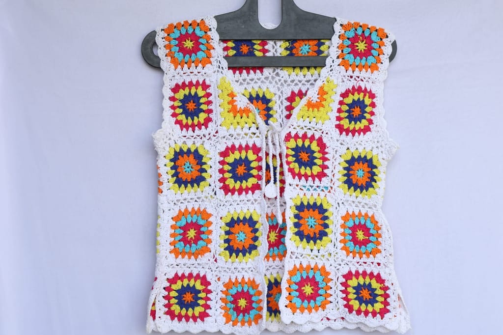 Bohemian Crochet Vest - Handcrafted Colorful Square Vest
