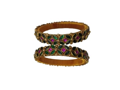 Exquisite Gemstone Bangles - Gold Tone, Floral Design