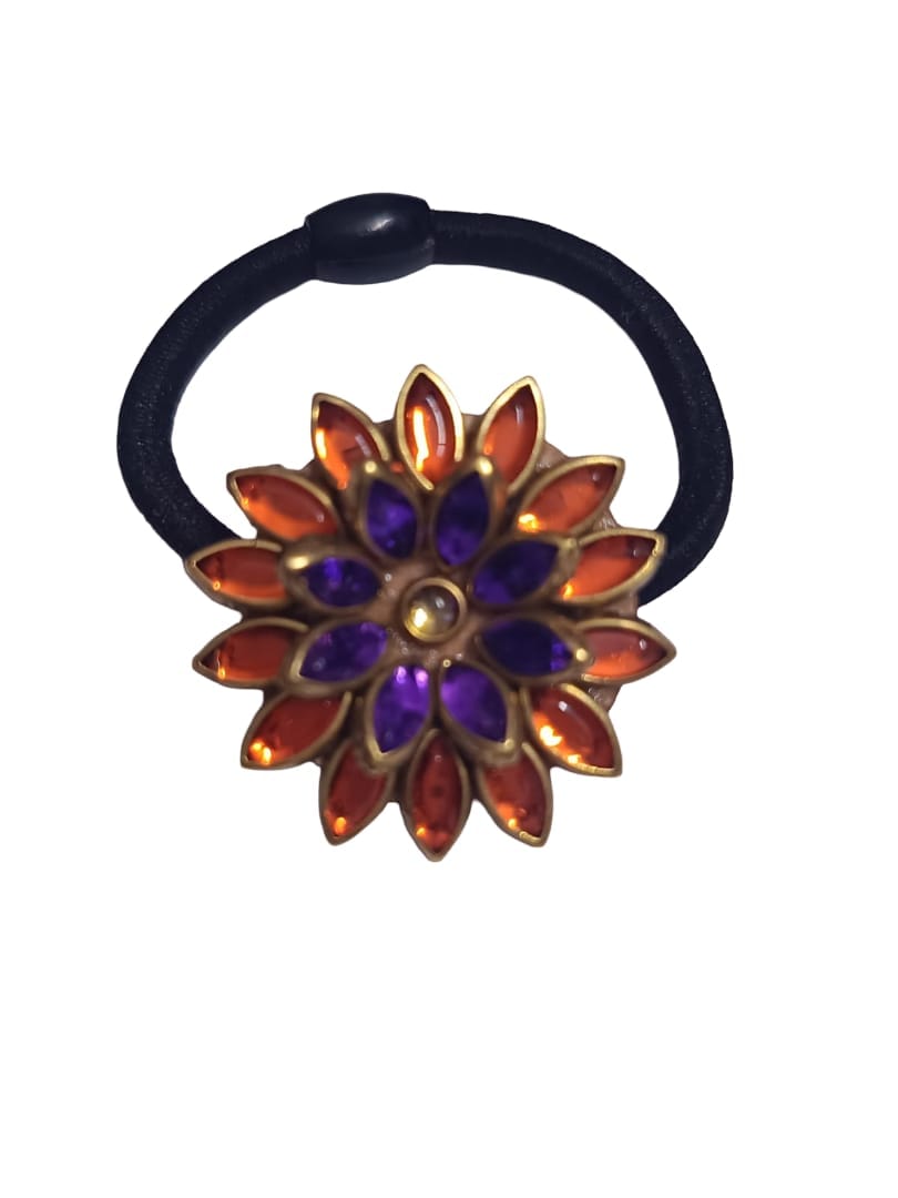 Floral Embellished Hair Tie with Gemstones