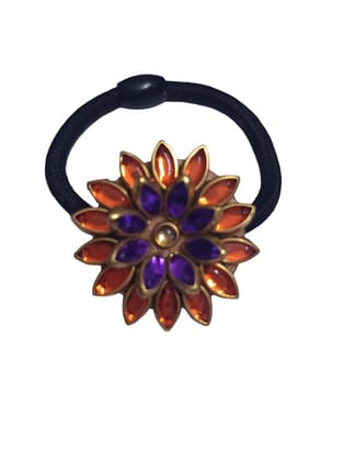 Elegant Flower Hair Tie with Orange & Purple Petals