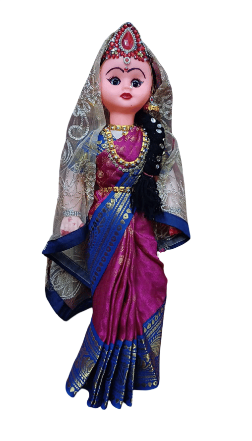 Indian Doll in Pink Saree with Traditional Accessories