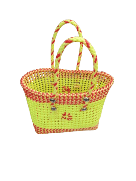 Lemon Yellow and Red Colour Handwoven Plastic Wire Bag - Handbags | Buy online on ZillyBuy