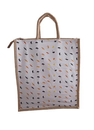 Eco-Friendly Jute Tote Bag with Umbrella Print