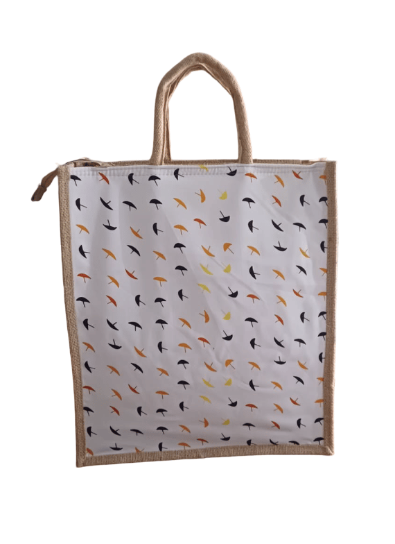 Eco-Friendly Jute Tote Bag with Umbrella Print
