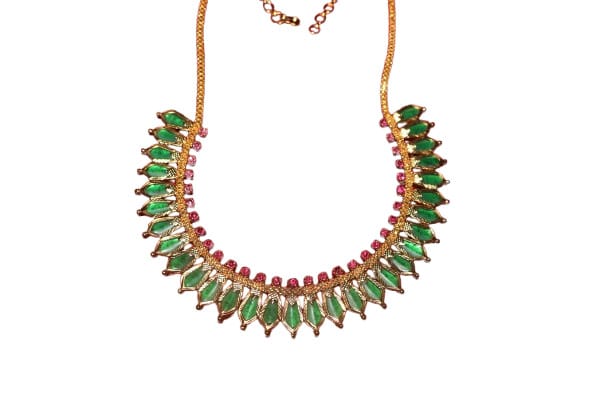 1 Gram Emerald and Ruby Necklace in Gold Tone