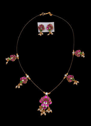 Invisible Magenta Floral Necklace and Earrings Set