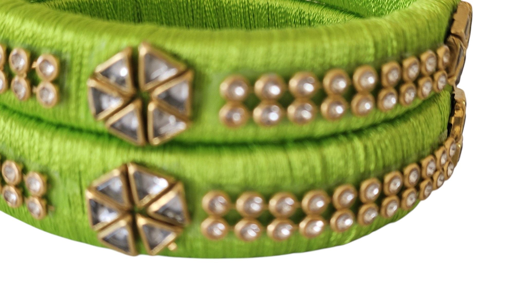 Green SilkThread Kundan Work Rajputani Bangles for Women - Set of 2