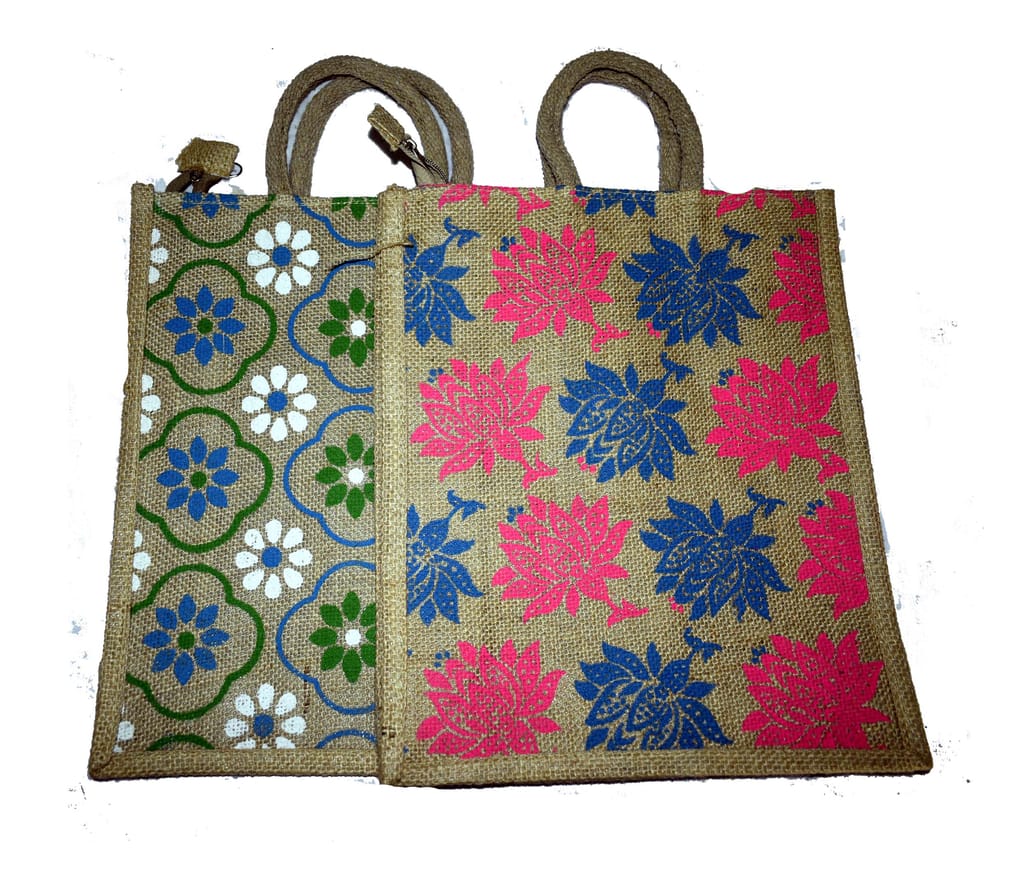 Jute Bag Pair Eco-Friendly Jute Tote Bags with Floral Prints