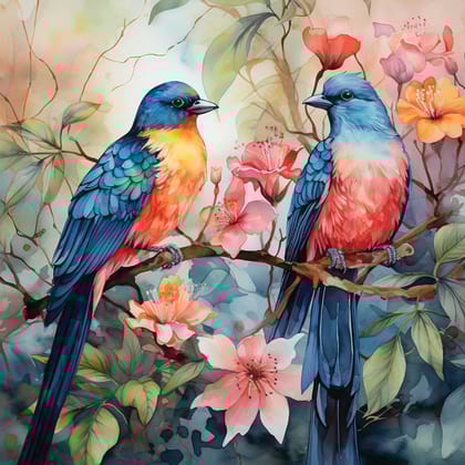 MELODY AMONG BLOSSOMS 24in X 24in WITH BLACK FRAME