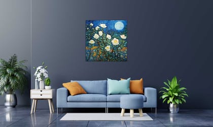 CAMELLIA FLOWER PAINTING 24in X 24in WITH BLACK FRAME