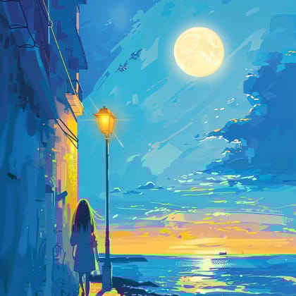 MOONLIT PROMENADE WALLART 24in X 24in WITH BLACK FRAME