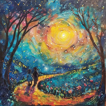 STARLIT JOURNEY PAINTING  24in X 24in WITH BLACK FRAME
