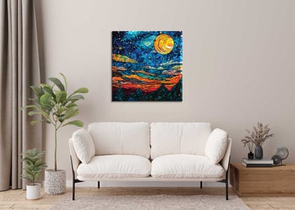 MOSAIC MOUNTAIN MOON WALLDECOR ART 24in X 24in WITH BLACK FRAME