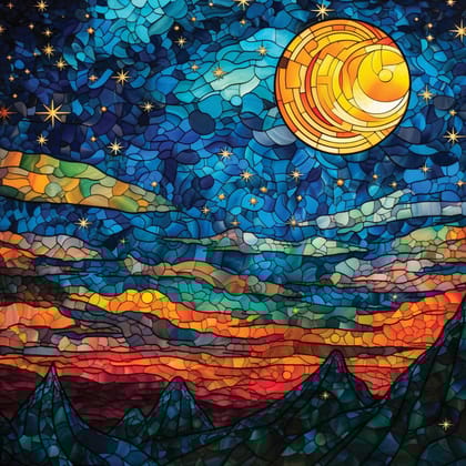 MOSAIC MOUNTAIN MOON WALLDECOR ART 24in X 24in WITH BLACK FRAME