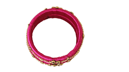 Pink Silk Thread Bangles with Stone Embellishments (2.8) - Set of 2