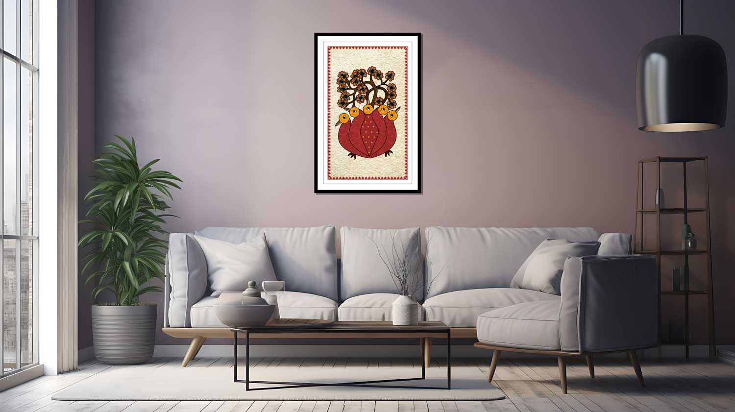 ELEGANT GOND ART 16in X 24in WITH BLACK FRAME