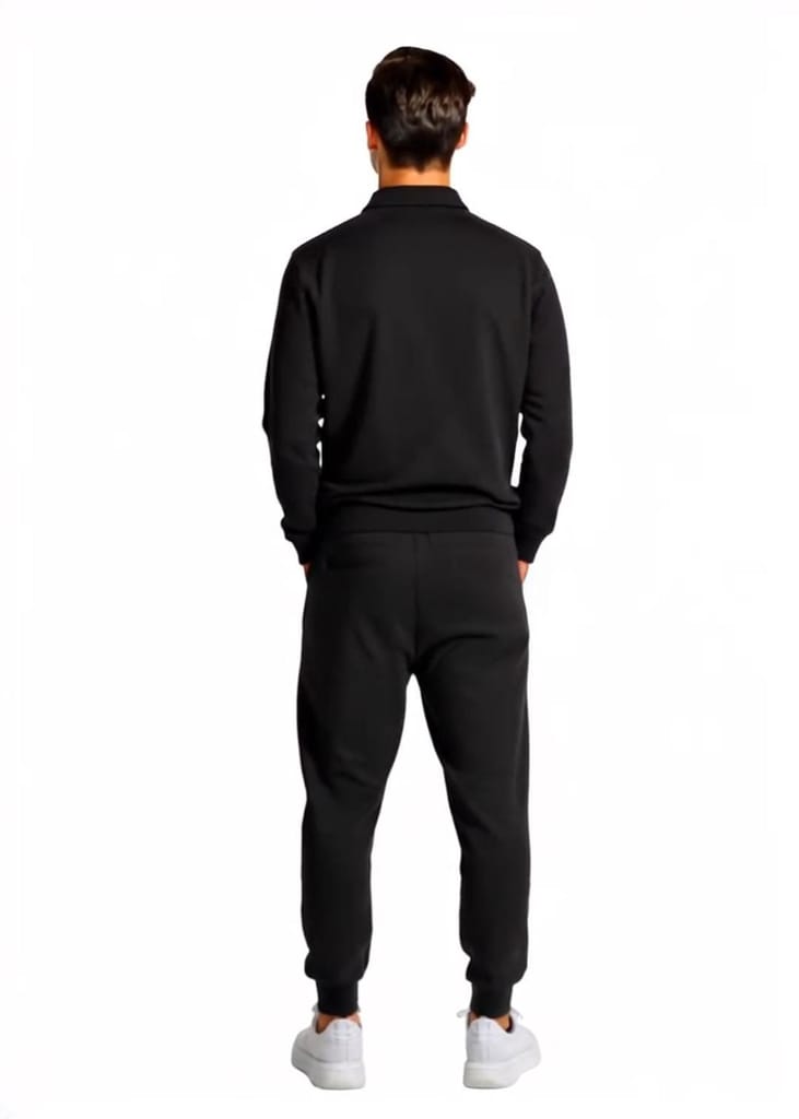 Premium Men HAZAWA Men's Black Casual Tracksuit Set – Zip Collar Tshirt & Joggers, Stylish, Fash