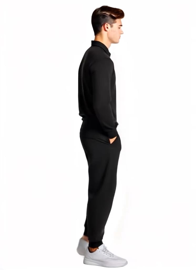 Premium Men HAZAWA Men's Black Casual Tracksuit Set – Zip Collar Tshirt & Joggers, Stylish, Fash