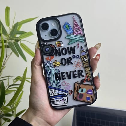 Now Or Never Travel Transparent Clear Bumper iPhone Hybrid Silicone Case-iPhone 13 / iPhone 14