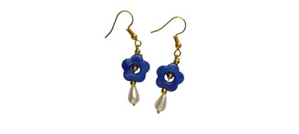 Blue Floral Drop Earrings with Pearl Accents Blue Floral Drop Earrings with Pearl Accents