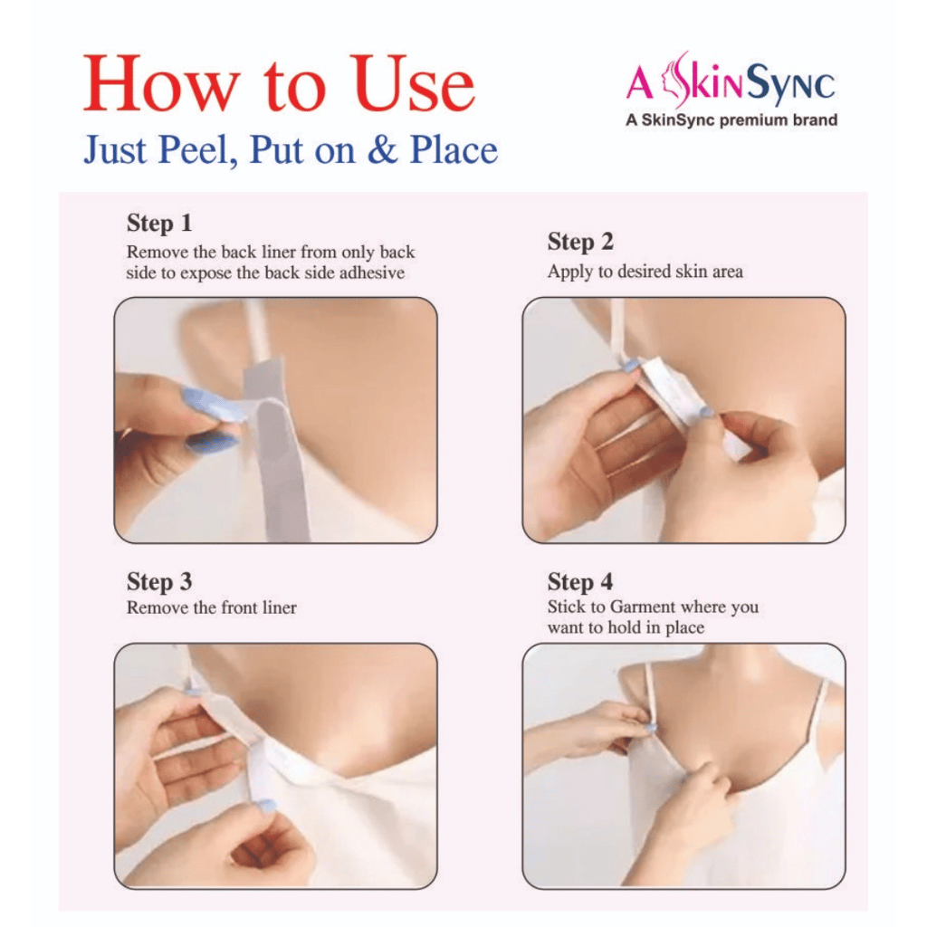 A SkinSync 216 Strips Double Sided Tape for Fashion, Clothing and Body Tape | All Day Strength Invisible Dress Tape for women | Gentle to stick on Skin and clothes | Transparent (216 Strips)