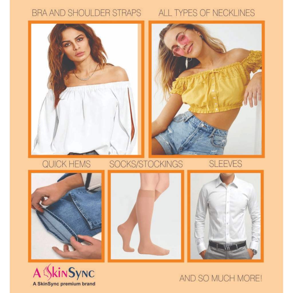 A SkinSync 216 Strips Double Sided Tape for Fashion, Clothing and Body Tape | All Day Strength Invisible Dress Tape for women | Gentle to stick on Skin and clothes | Transparent (216 Strips)