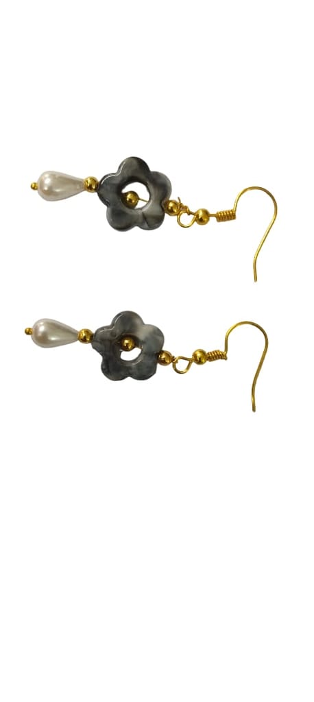 Floral Dangle Earrings with Pearl Drop - Gold & Silver Tone