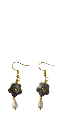 Floral Dangle Earrings with Pearl Drop - Gold & Silver Tone Floral Dangle Earrings with Pearl Drop - Gold & Silver Tone