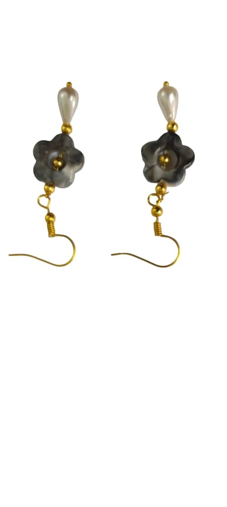 Floral Dangle Earrings with Pearl Drop - Gold & Silver Tone