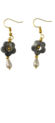 Grey Flower & Pearl Drop Earrings - Elegant Jewelry Grey Flower & Pearl Drop Earrings - Elegant Jewelry