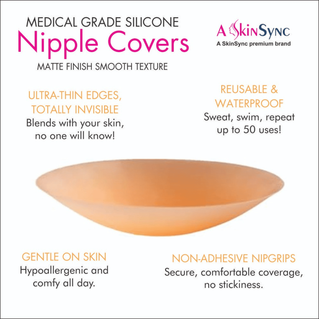 A SkinSync Silicone Nipple Covers 10 Times Reusable for Women (2 Pair) with Double Sided Tape 36 Pieces, Fashion Clothing Accessory