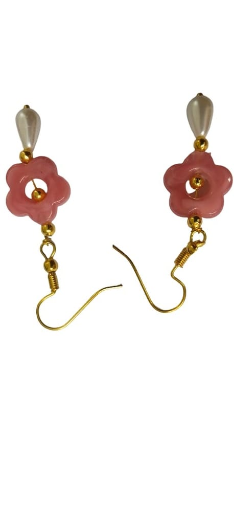Pink Flower and Pearl Drop Earrings