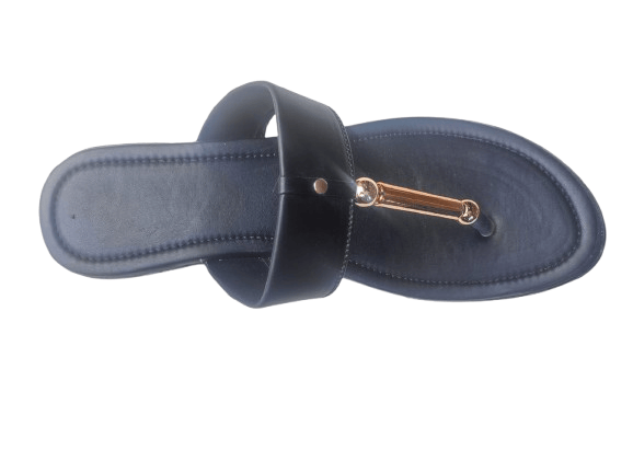 Black Flip-Flop Sandals with Gold Accent