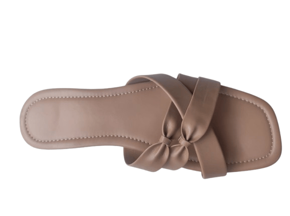 Beige Bow Detail Flat Sandals