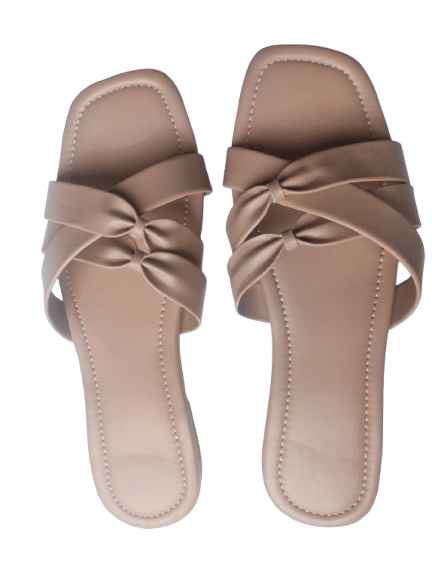 Beige Bow Detail Flat Sandals