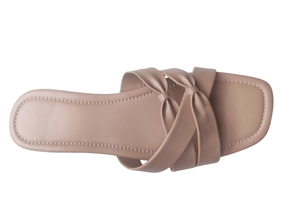 Beige Bow Detail Flat Sandals