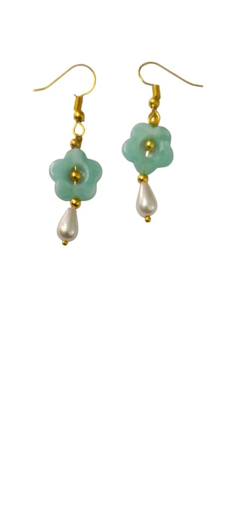 Seafoam Flower and Pearl Drop Earrings